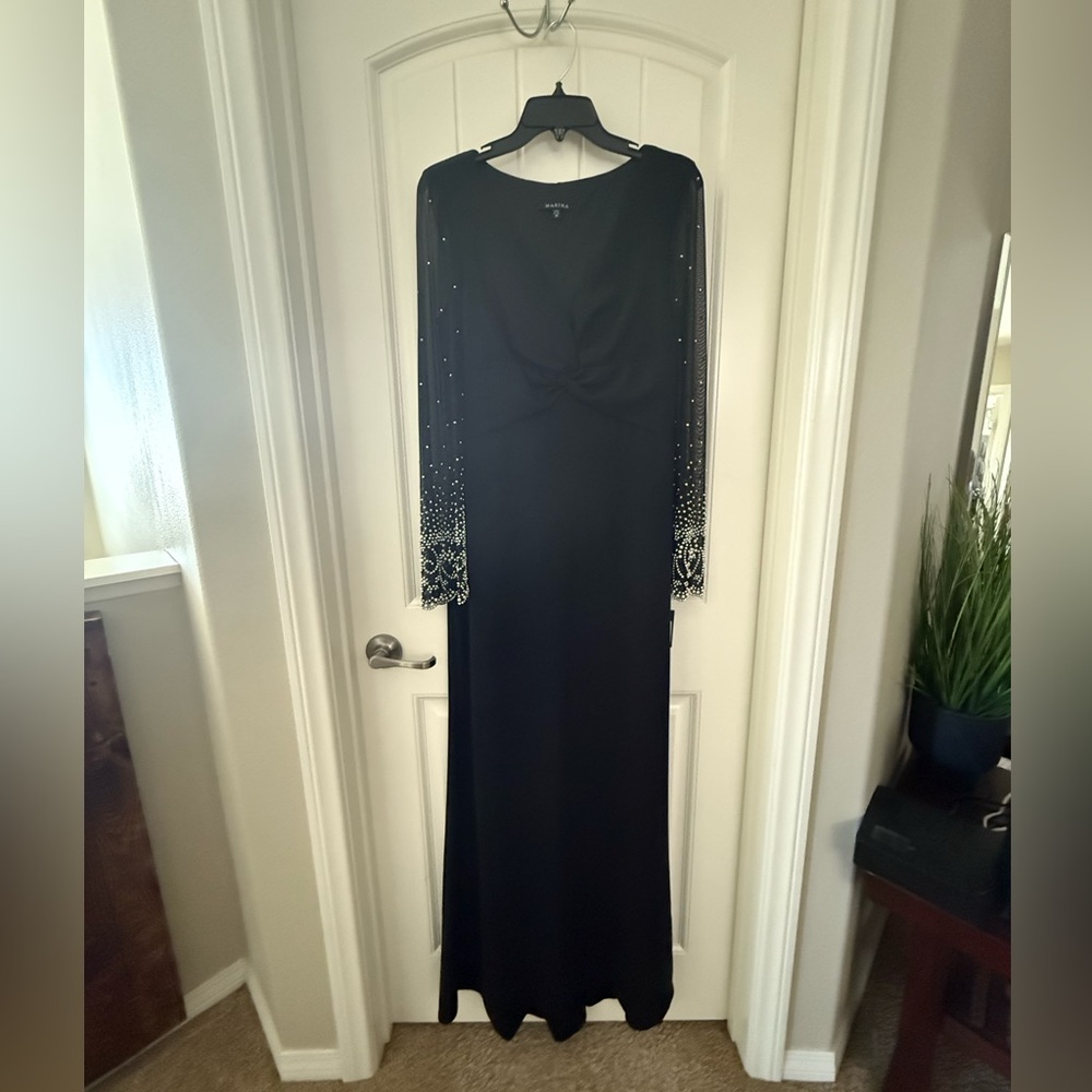 NWT MARINA Elegant Black V-Neck Gown Size 10